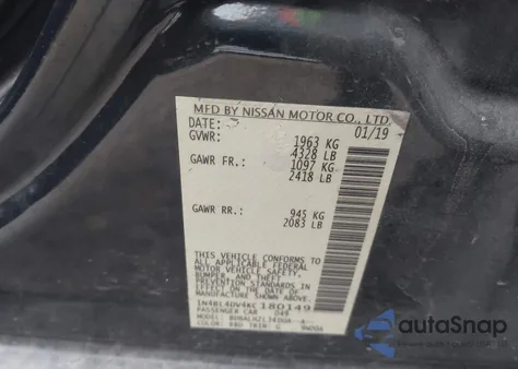 2019 Nissan Altima 2.5 Sv z USA, uszkodzony, nr VIN 1N4BL4DV4KC180149